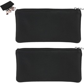 DKJEkdje Small Makeup Bag for Purse, 2 Pcs Soft Faux Leather Pouch with Zipper Travel Cosmetic Organizer for Women and Girls, Black