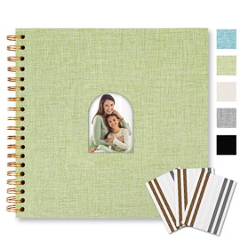 Vienrose 10X10 Inch DIY Scrapbook Album Linen Arch Window Photo Album (Grass Green, 20 Sheets/40 Pages)