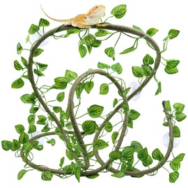 QUOZUO Reptile Tank Accessories Plants Vines and Flexible Reptile Artificial Leaves with Suction Cups, Crested Gecko Tank Accessories Long Vines Reptile Hide for Climbing, Chameleon, Lizards
