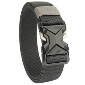 QAZSE Mens Tactical Belt 1.34" Wide Stretch Elastic Webbing Military Style Golf Belts, Dark Grey (Black Buckle), Large-For Waist 42-46" (Length: 53")