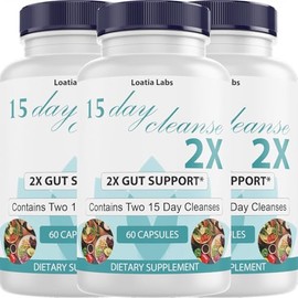15 Day Cleanse 2X - Double Gut & Colon Support - Advanced Gut Cleanse Detox for Women & Men with Alfalfa, Cascara Sagrada, Probiotics & Psyllium Husk - Non-GMO - Made in USA - 60 Capsules (3 Bottles)
