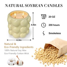 Outdoor Indoor Citronella Candles in Rough Ceramic Container - Large Candle, 20 oz - Natural Soy Wax Long Burning for Camping, Parks, Beaches, Decks, Gardens, and Gated Gardens