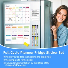 YooGen Magnetic Dry Erase Calendar Whiteboard Set 3-Pack for Fridge,Wall and Home Organization with Monthly, Weekly & Daily Planners,Includes 8 Markers&1 Eraser Planner for Shopping,Menu, to Do List