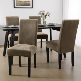 MOSAYT Velvet Stretch Chair Covers for Dining Room Set of 4 - Soft Slipcovers with Thick Removable Fabric for Parsons Chairs, Washable Seat Protectors for Kitchen, Banquet & Home Decor, Taupe
