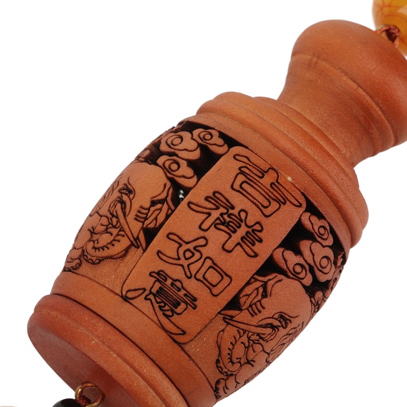 Wood Carved Amulet Pendant Peach Wood Detailed Carving Beautiful Safe