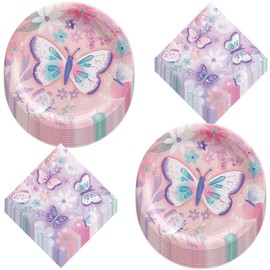 Butterfly Party Flutter Floral Paper Dessert Plates and Beverage Napkins (Serves 16)
