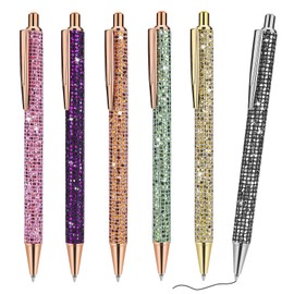 cobee Bling Metal Pens, 6pcs Click Retractable Ballpoint Pens, 1.0mm Black Ink Ballpoint Pens, Metal Glitter Ballpoint Pens for Men, Women, School, Office, Home, Drawing(Checkered Style)