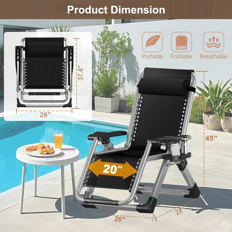 H&ZT Zero Gravity Chair, Adjustable Reclining Lounge Chair With Cushion&Headre