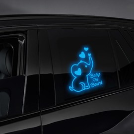 Iprokiu High Intensity Reflective Baby on Board Car Decal Cartoon Cute Elephant Kids on Board Car Sticker Waterproof Safety Warning Decal Baby in Car Sticker (Blue)
