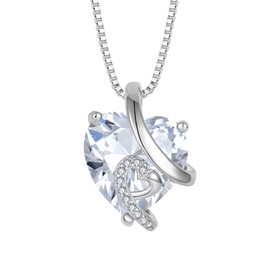 Aprila Women Heart Necklace 925 Sterling Silver Pendant with Chain 5A Cubic Zirconia April Birthstone Jewelry for Her