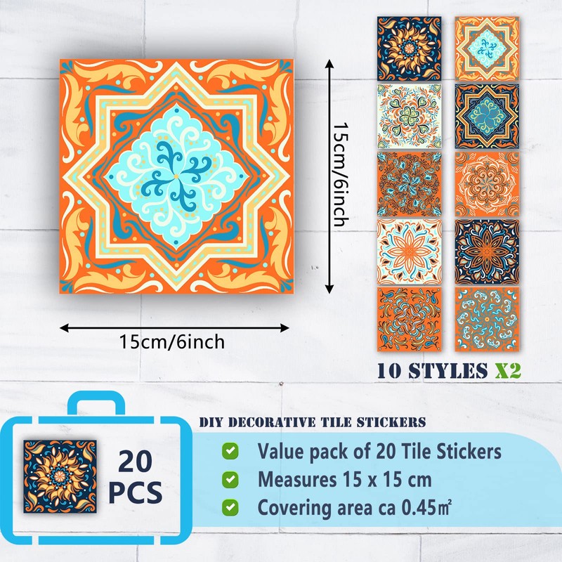 Cendray Pack of 20 Tile Stickers Wall Decoration for Bathroom