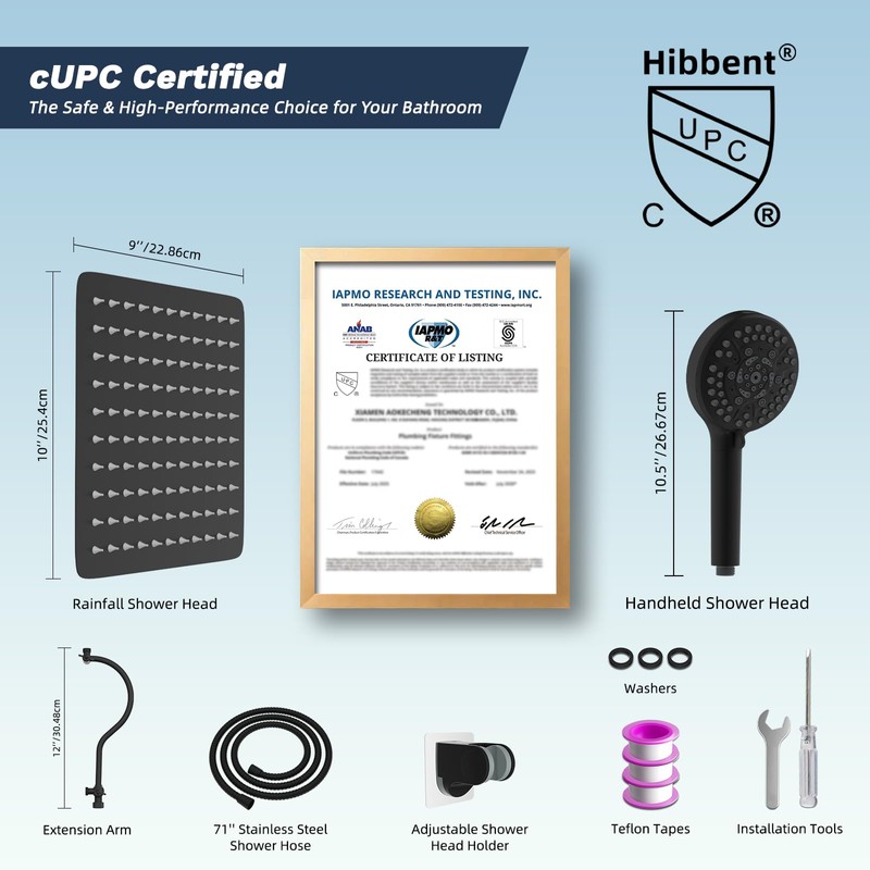 Hibbent All Metal High Pressure Rainfall 10'' Shower Head, CUPC