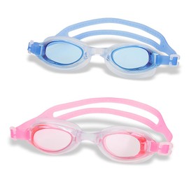 SSyang 2 Pcs Swimming Goggles for Kids, Adjustable Kids Goggles, Waterproof Swimming Goggles, Goggles Kid Swim, Blue/Pink, for Swimming, Beach, Surfing, Summer