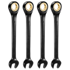 sourcing map 4Pcs Ratcheting Spanner 16mm Metric Open End Wrench 72-Teeth CR-V Steel 12 Point Nickel Plated Combination Ratchet Wrench for Fasteners Nut Bolt