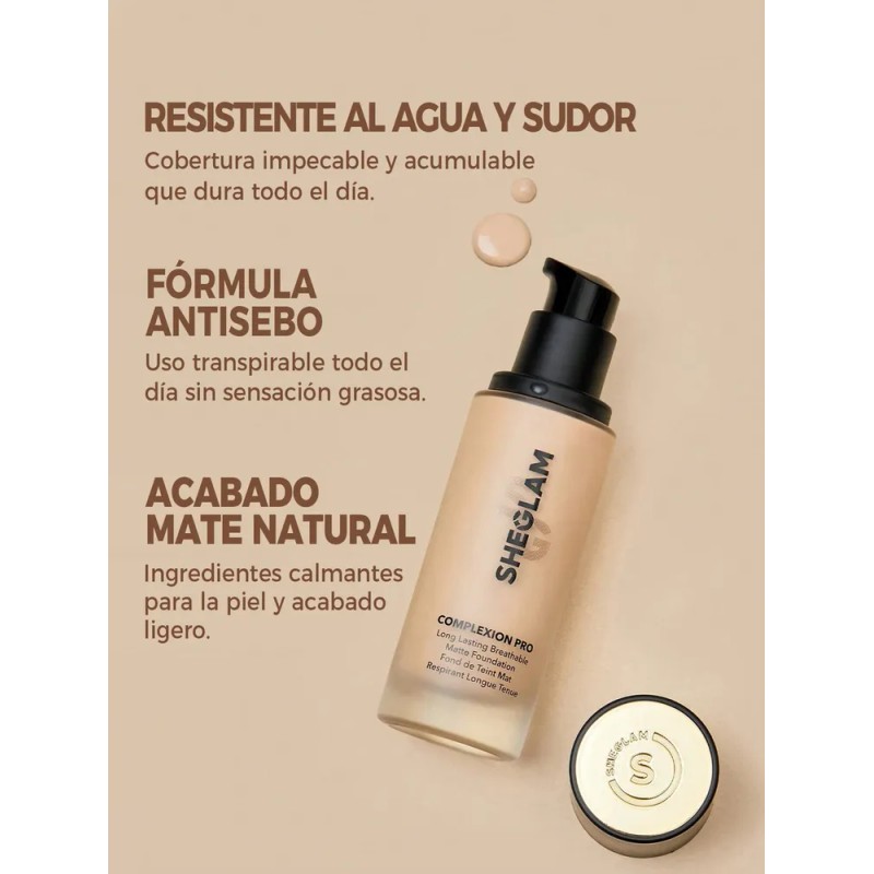 SHEGLAM Base D Maquillaje Liquida Alta Cobertura Efecto Mate Tono