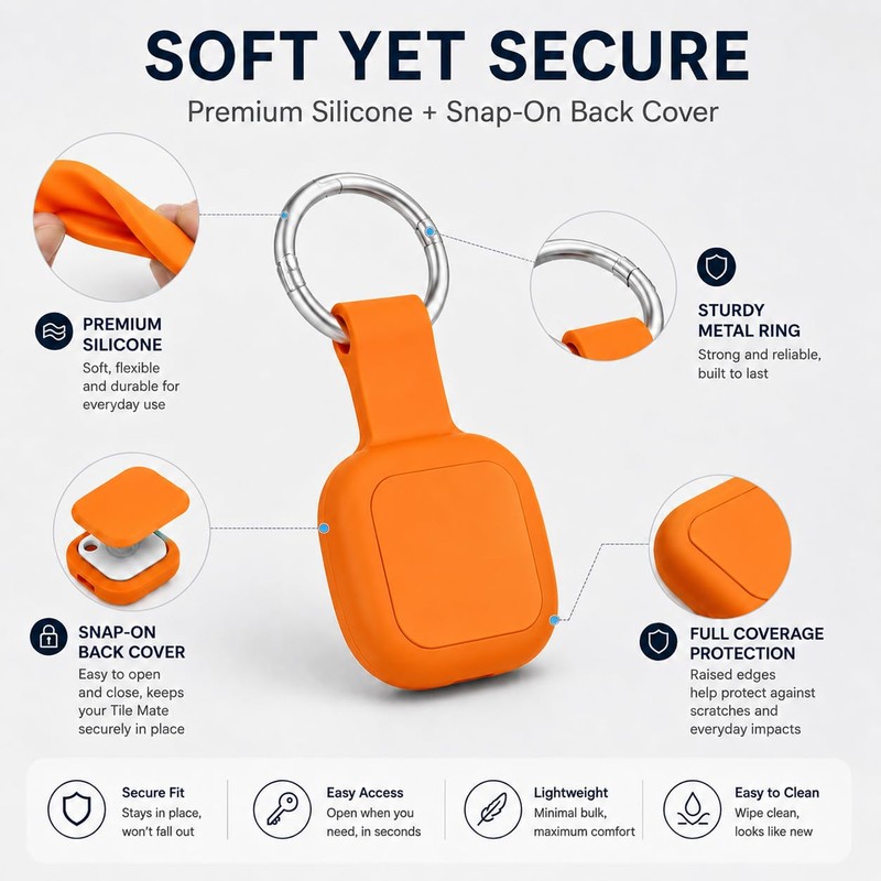 DLENP Tile Mate Case (2024/2022) — Pre-Attached Carabiner, No Adhesive