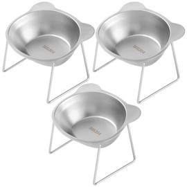 AIHSUMC Elevated Cat Bowls 3 Pack, 15° Tilted Raised Cat Food & Water Bowls with Stainless Steel Dishes, Whisker-Friendly Anti-Vomiting Pet Bowls for Cats & Small Dogs
