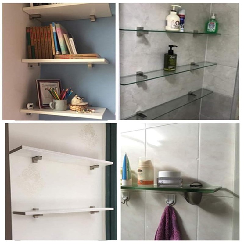 AWEN Glass Clamp,Adjustable Wood/Glass Shelf Bracket Solid Metal Wall Mount