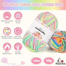 Aeelike 200 g (4 x 50 g) Colour Gradient Wool for Knitting, 5Ply Acrylic Cotton for Crocheting, Cotton Yarn Wool Colourful Set for Beginners, Experienced Knitters, Black Grey Blue