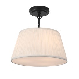 Electro bp; 12.6”Dia White Pleated Drum Shade Close to Ceiling Light Fixture Modern Classic Brocade Fabric Cone Shape Semi-Flush Mount,Matte Black Painted,2 Sockets,E26,120W;