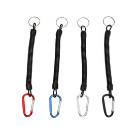 XUZOPIM Pack of 4 Spiral Cable Fishing Lanyard, Elastic Spiral Key Chain, Carabiner Lanyard, Anti-Lost Spiral Safety Rope with Carabiner for Fishing, Kayaking, Camping, Stretchy Key Chain, Black
