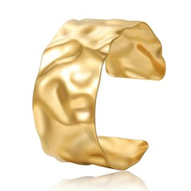 Hammered Cuff Bracelets for Women Gold Silver Chunky Wide Cuff Bangle Bracelets Statement Arm Cuff Wrap Bracelets Fashion Jewelry (Golden, One Size)