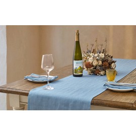 DAPU Tischläufer aus reinem Leinen, 40 x 180 cm, 100 % französisches Flachs, dekorativ, weich, Blau
