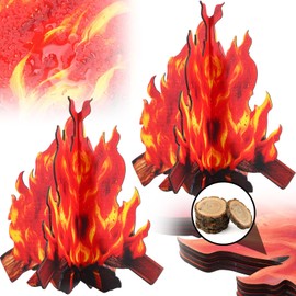 Amyhill 2 Set Fake Fire Wooden 3D Fake Flame Camping Decoration 11. 8 Inch Reusable Campfire Centerpiece Artificial Flames Campfire Party Decoration for Camp Bachelorette Summer Party(Red)