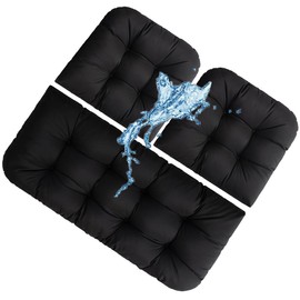 3 Piece Set Wicker waterproof Chair Cushions Outdoor/Indoor Thickened Patio Chair Loveseat Cushion Porch Swing Cushion & 1 Loveseat bench cushion 43”x20” & 2 U-Shape Chair Cushion 19”x19” & Black