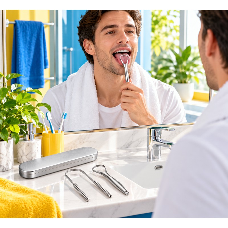 4 Pieces Stainless Steel Tongue Scraper for Daily Oral Care