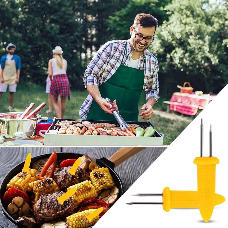 Stainless Steel Corn Holders With Storage Box, 20Pcs Corn on