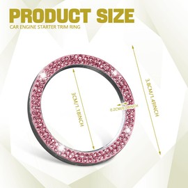 2PCS Bling Car Crystal Rhinestone Ring Emblem Sticker, Push to Start Button Cover/Sticker, Key Ignition Starter & Knob Ring, Car Interior Decoration Bling Car Accessories for Women