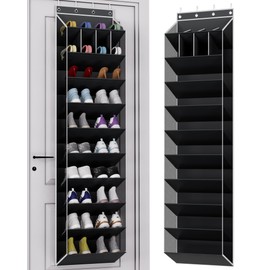 KYEVIS 10-Tier Large Size Over the Door Shoe Organizer, 20 Pairs Hanging Shoe Rack for Closet with Deep Pockets, Space-Saving Storage for Sneakers, Boots Heels (Black)