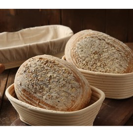 10 inch Oval Bread Proofing Basket Set of 2,Sourdough Bread Rising Bowl with Cloth Liner,Bread Baking Supplies for Professional Home Bakers