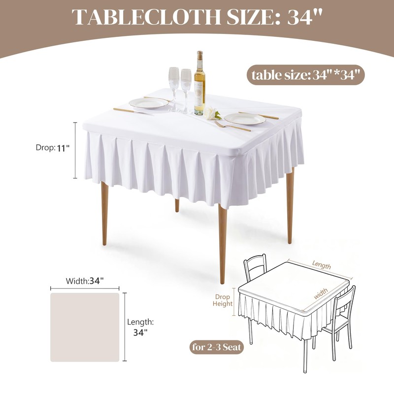 White Spandex Tablecloths for 34x34 Inch Square Tables, Stretch Fitted