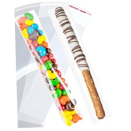 Auuyban 500Pcs Pretzel Rod Bags and Ties, Clear Self Sealing Stick Individual Treat Bag for Chocolate, Candies, Cookies