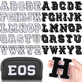 104 Pcs Chenille Letters Patches Iron on Large 3.2 H x 2.4 W College Letters Patches Embroidered Trimmed Preppy Alphabet for Clothing Repairing(Black, White)