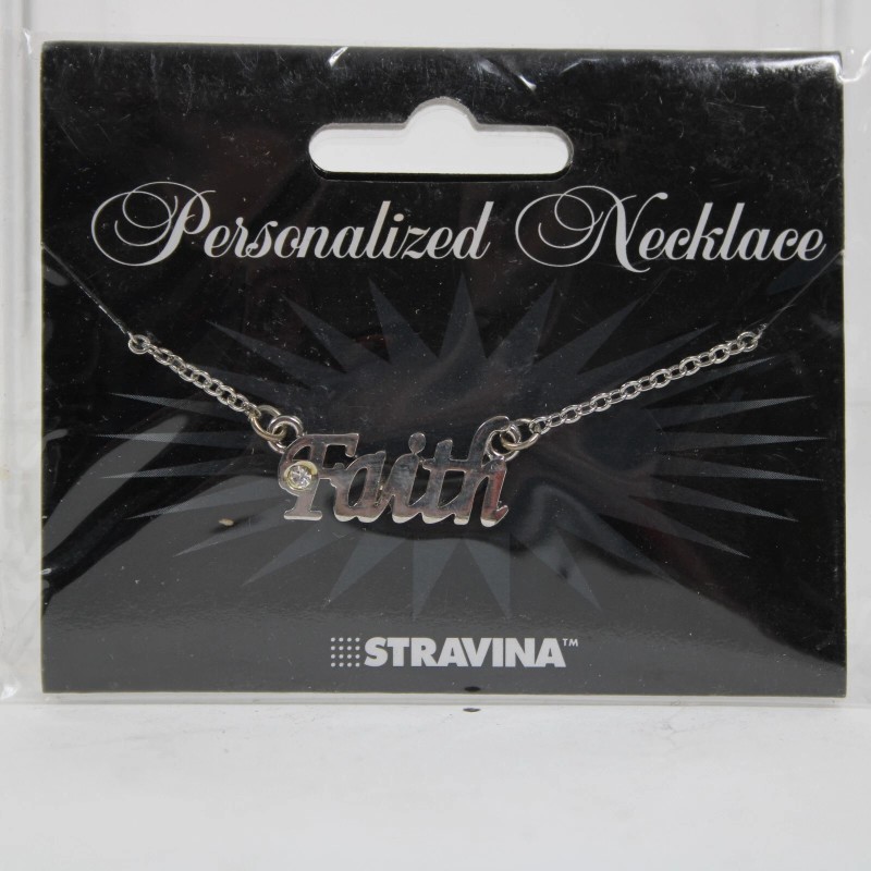 Stravina FAITH NEW Name Silvertone Rhinestone 14.5" w 4.5" Multi