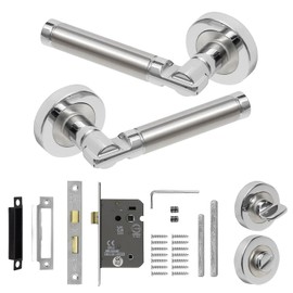 Decoranddecor Enigma Duo Colour Round Door Handles – Aluminium Silver Handles with Bathroom Lock and Turn Release – Modern Design for Interior Doors