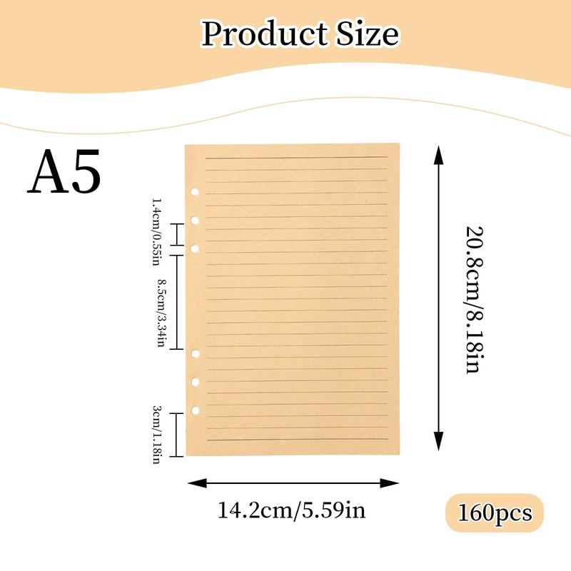 2 Packs A5 Refills Paper 160 Sheets,6 Hole A5 Insert