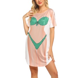 Ekouaer Bikini Shirts for Women Funny Short Sleeve Cute Bathing Suit Tshir Cover Up Loose Bikini Dress Mermaid S