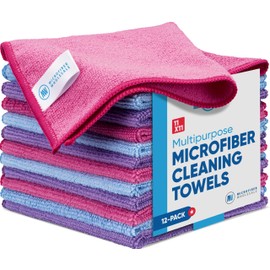 Microfiber Cleaning Cloth - 12 Pack | Better Quality All Purpose Towels | Great for Home, Clean, Dust, Polish | Soft, Absorbent, Durable | Wash 100s of Times | Pink Purple Blue