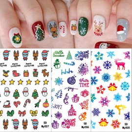 3 Sheets Christmas Colorful Snowflake Nail Art Stickers Christmas Tree Embossed Nail Art Decals Design,Holographic Christmas Socks Snowman Santa Claus for Women Christmas Day Manicure Decoration