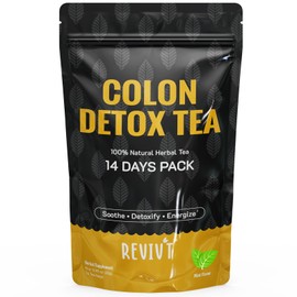 REVIVT Colon Detox Tea, All Natural Colon Cleanse Tea with Senna, Dandelion, Peppermint, Support Gut and Digestive Health for Women and Men, Non GMO, 14 Day Supply