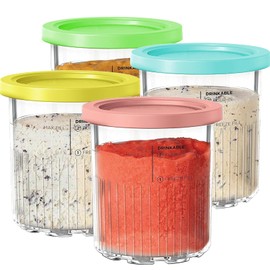 Pints Compatible with Ninja Creami NC500 Series Creami Deluxe Ice Cream Makers, BPA-Free & Dishwasher Safe, Color Lids, 4 Pack, 24OZ Family Ice Cream Storage Containers Clear (Blue, 24oz)
