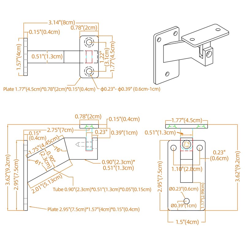 Patioer Adjustable Handrail Brackets, Heavy Duty Stair Railing Brackets for