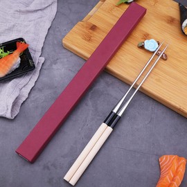 1 Pair Sashimi Chopsticks, Stainless Steel Japanese Type Cooking Chopsticks with Wooden Handlereusable, Tableware
