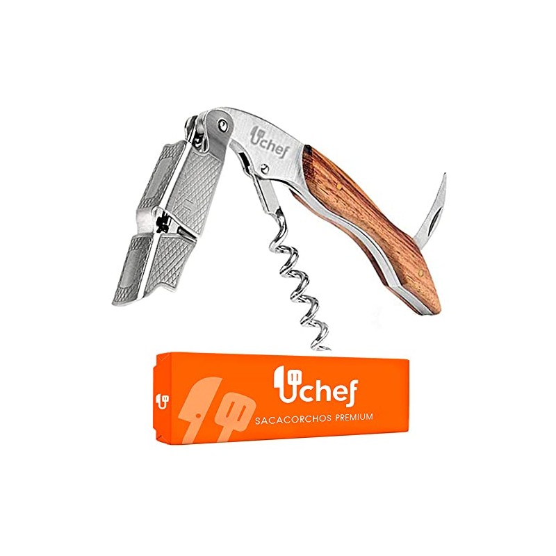 U Chef Sacacorchos de madera premium, destapador/destapa corchos multifuncional de