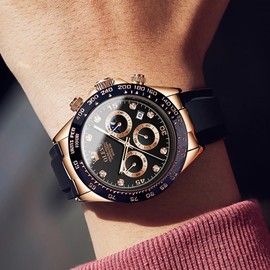 OLEVS Mens Watches Sport Silicone Band Chronograph Multifunction Luxury Diamond Moon Phase Analog Quartz Male Wrist Watches for Men Waterproof Luminous