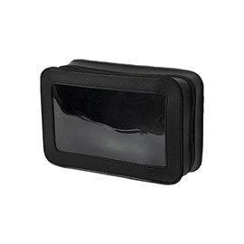 UUYYEO Clear PU Leather Makeup Bag Large Zippered Toiletry Bag Portable Cosmetic Bag Zippered Waterproof Makeup Case Travel Accessories Carry on Bag with Clear Window Black
